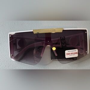 True Religion Purple gradient square aviator shield  Sunglasses gold accents